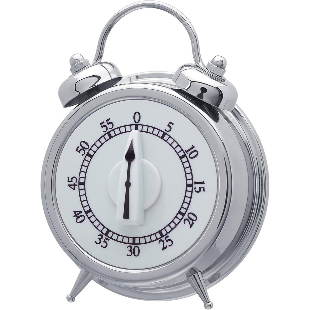 Kitchen Timer Retro Clock Manual Wind-Up Mechanical Alarm Counting 60 Min Silver